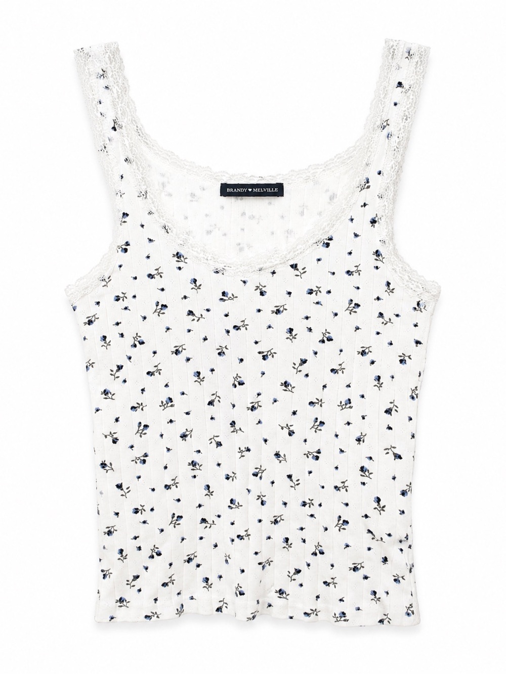 Brandy Melville Blue Floral Ronnie Lace Tank Top